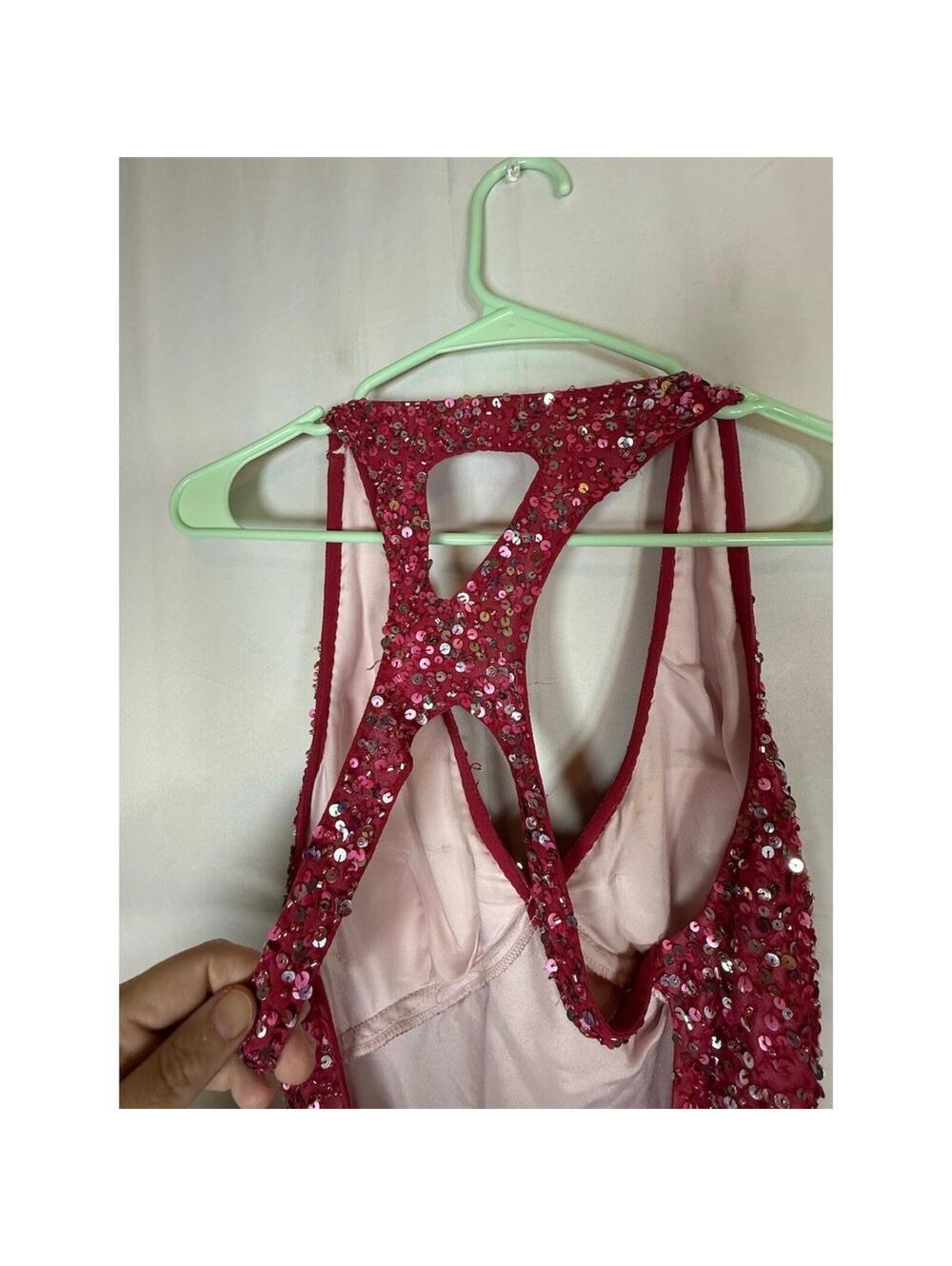 Adrianna Papell Gown Womens Size 8 Pink Sequin Halter Maxi Deep V Back Cutout - Picture 9 of 16